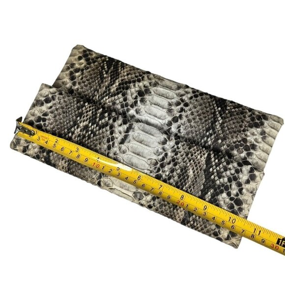 Foldover Clutch Snake Skin Embossed Leather Rectangular Animal Print Minimalist - Picture 10 of 11